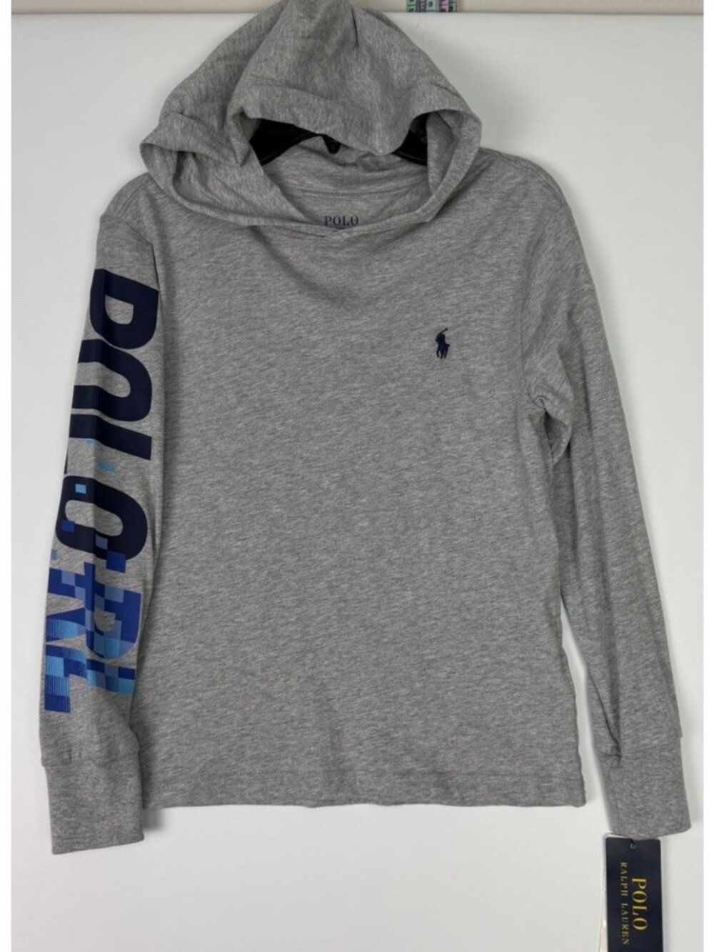Polo Ralph Lauren Boys Hoodie Shirt Size S 8 NWT Gray Cotton Long Sleeve Top